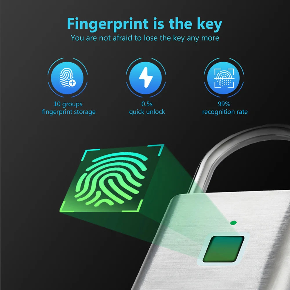 KERUI Keyless USB Charging Fingerprint Lock Smart Padlock Waterproof 0.2s Unlock Portable Anti-theft Electronic DoorLock Zinc