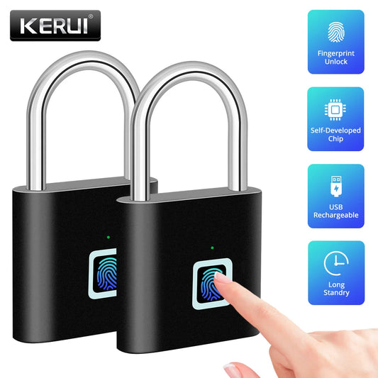 KERUI Keyless USB Charging Fingerprint Lock Smart Padlock Waterproof 0.2s Unlock Portable Anti-theft Electronic DoorLock Zinc