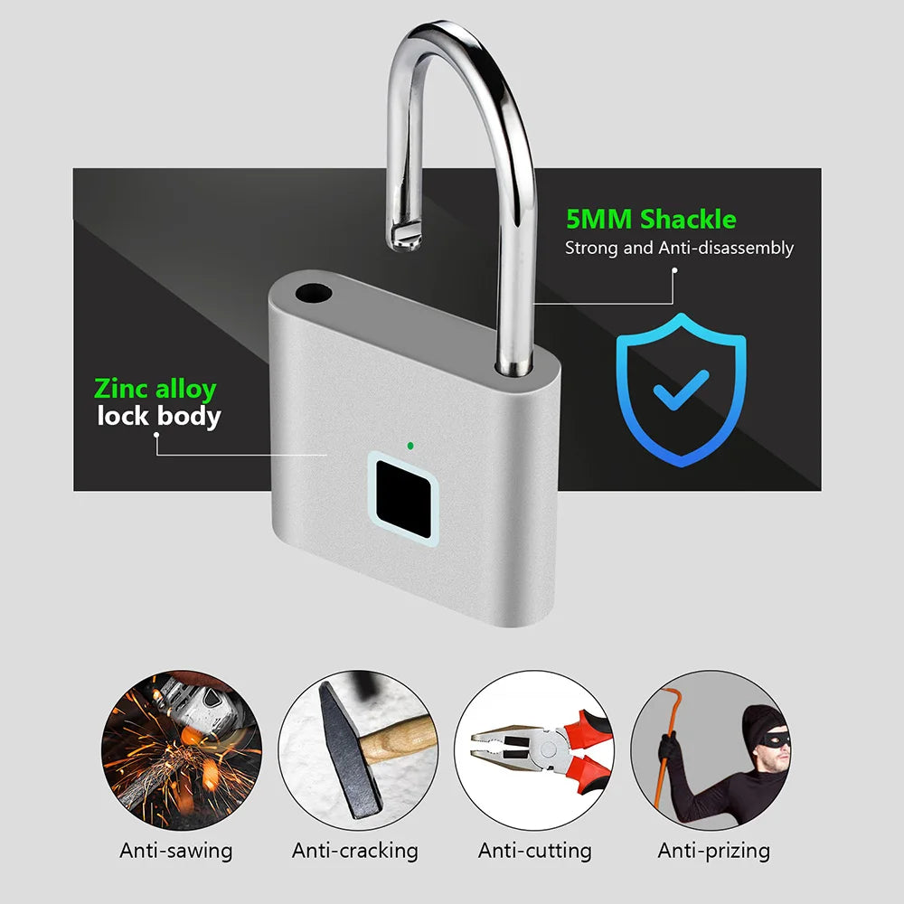 KERUI Keyless USB Charging Fingerprint Lock Smart Padlock Waterproof 0.2s Unlock Portable Anti-theft Electronic DoorLock Zinc